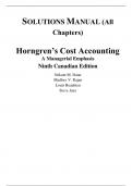 Horngren's Cost Accounting A Managerial Emphasis, 9th Canadian Edition, Srikant Datar, Madhav Rajan, Louis Beaubien, Steve Janz (Solution Manual)