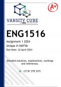 ENG1516 Assignment 1 (DETAILED ANSWERS) 2024 (160736) - DISTINCTION GUARANTEED