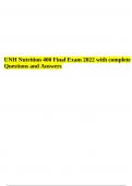 UNH Nutrition 400 Final Exam 2022 complete with  Questions and Answers