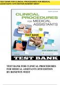 Test Bank for Clinical Procedures for Medical Assistants 10th Edition Bone-wit west Satlsr All chapters