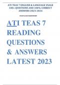 ATI TEAS 7 ENGLISH & LANGUAGE USAGE100+ QUESTIONS AND 100% CORRECTANSWERS 2023-2024