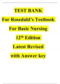 TEST BANK  For Rosedahl’s Testbook  For Basic Nursing  12th Edition  Latest Revised  with Answer key