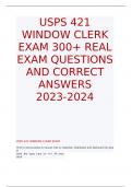 USPS 421 WINDOW CLERK EXAM 300+ REAL EXAM QUESTIONS AND CORRECT ANSWERS  2023-2024