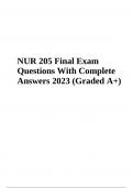NUR 205 Final Exam Test Questions With Complete Answers Graded A+ 2023