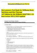 Best answers Test Bank for Williams Basic Nutrition and Diet Therapy 16th Edition by Nix William CHAPTER 1-23 best review 2023/2024 update