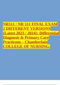 NR511 / NR 511 FINAL EXAM 2 DIFFERENT VERSIONS {Latest 2023 / 2024}: Differential Diagnosis & Primary Care Practicum – Chamberlain COLLEGE OF NURSING.