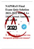 NAPSRx® Final Exam Quiz Solution 2021-2022 Rated A+ 144 Correct Answers out of 160