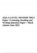 AQA A-LEVEL SPANISH 7692/1 Paper 1 Listening, Reading and Writing Question Paper + Mark scheme June 2022