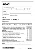 AQA GCSE MAY 2023 RELIGIOUS STUDIES A 8062 PAPER 1 ISLAM