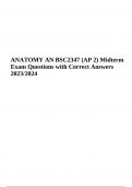 ANATOMY AN BSC2347 (AP 2) Midterm Exam Questions with Correct Answers 2023/2024