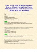 Exam 1: NUR 2459/ NUR2459 Mental and Behavioral Health Nursing Exam| Scored 100%| Questions and Verified Answers| New Updated 2023/ 2024 -Rasmussen