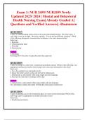 Exam 1: NUR 2459/ NUR2459 Newly Updated 2023/ 2024 | Mental and Behavioral  Health Nursing Exam| Already Graded A| Questions and Verified Answers| -Rasmussen 