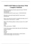 CHEM 1020 Midterm Questions With Complete Solutions