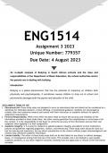 ENG1514 Assignment 3 (ANSWERS) 2023 - DISTINCTION GUARANTEED