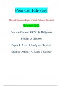 Pearson Edexcel Merged Question Paper + Mark Scheme (Results) Summer 2022 Pearson Edexcel GCSE In Religious  Studies A (1RA0) Paper 4: Area of Study 4 – Textual  Studies Option 4A: Mark’s Gospel Centre Number Candidate Number *P71245A0112* Turn over  Inst