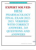 EXPERT SOLVED HESI PHARMACOLOGY FINAL EXAM 2022-2023-245 QUESTIONS VERIFIED WITH ANSWERS LATEST GUIDE/ Ace your exam