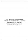 TEST BANK FOR CHEMISTRY AN INTRODUCTION TO GENERAL, ORGANIC, AND BIOLOGICAL CHEMISTRY TIMBERLAKE 12TH EDITION