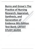 Burns and Grove's The Practice of Nursing Research Appraisal, Synthesis, and Generation of Evidence 8th Edition Test Bank