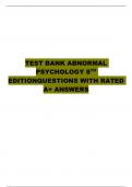TEST BANK ABNORMAL PSYCHOLOGY 8TH EDITIONQUESTIONS WITH RATED A+ ANSWERS