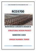 RCD3700 STRUCTURAL DESIGN PROJECT SOLUTIONS SEMESTER 2 2023