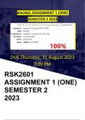 RSK2601 ASSIGNMENT 1 SEMESTER 2 2023 (DUE Thursday, 31 August 2023 7:00 PM)