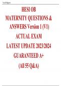 HESI OB MATERNITY QUESTIONS & ANSWERS Version 1 (V1) ACTUAL EXAM LATEST UPDATE 2023/2024 GUARANTEED A+ (All 55 Q&A)