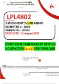 LPL4802 ASSIGNMENT 2 QUIZ MEMO - SEMESTER 2 - 2023 - UNISA - (UNIQUE NUMBER: - 859522 ) (DISTINCTION GUARANTEED) – DUE DATE 31 AUGUST 2023