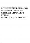 OPENSTAX MICROBIOLOGY TEST BANK COMPLETE WITH ALL CHAPTERS 1 UPTO 26 LATEST UPDATE 2023/2024.