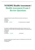 NUR2092 Health Assessment / Health Assessment Exam 2 Review Questions