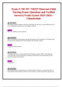 Exam 2: NR 327 / NR327 Maternal-Child Nursing Exam | Questions and Verified  Answers| Grade (Latest 2023/ 2024) Chamberlain