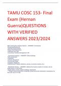 TAMU COSC 153- Final  Exam (Hernan  Guerra)QUESTIONS  WITH VERIFIED  ANSWERS 2023/2024