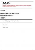AQA  A-level DESIGN AND TECHNOLOGY: PRODUCT DESIGN  7552/2 Paper 2 Designing and  Making Principles Mark scheme June 2023