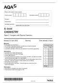 AQA A LEVEL CHEMISTRY PAPER 1 QUESTION PAPER JUNE 2023 (7405/1) INORGANIC AND PHYSICAL CHEMISTRY