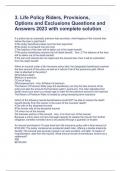 3. Life Policy Riders, Provisions, Options and Exclusions Questions and Answers 2023 with complete solution