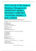 ACTUAL TEST BANK FOR Modern Database Management, 13EDITION (Hoffer) 2023/2024 VERIFIED  ANSWERS PERFECT  SOLUTIONS