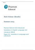 Pearson Edexcel GCE Advanced Subsidiary In English Language and Literature (8EL0) Paper 02 JUNE 2023 MARK SCHEME (Results) Summer 2023: Varieties in Language and Literature