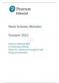 Pearson Edexcel GCE In Chemistry Paper 01 (9CH0) summer 2023 final mark scheme: Advanced Inorganic and Physical Chemistry