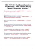 WCU PHYS 261 Final Exam | Questions and Answers | Latest Version | Already Passed | (West Coast University)