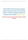 TEST BANK FOR Psychiatric Mental Health Nursing by Mary Townsend 9th Edition verified & updated questions & answers with rationale chapter 1-38