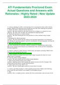 ATI Fundamentals Proctored Exam Actual Questions and Answers with Rationales | Highly Rated | New Update 