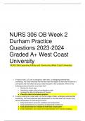 NURS 306 OB Week 2 Durham Practice Questions 2023-2024 Graded A+ West Coast University