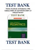 Test Bank for Nelson Textbook of Pediatrics 19th Edition by Robert M. Kliegman