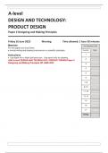 AQA A-level DESIGN AND TECHNOLOGY: PRODUCT DESIGN Paper 2 Designing and Making Principles QP JUNE 2023
