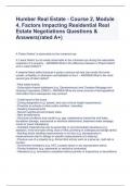 Humber Real Estate - Course 2, Module 4, Factors Impacting Residential Real Estate Negotiations Questions & Answers(rated A+)