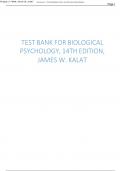 Test bank for Biological Psychology, 14th Edition, James W. Kalat 