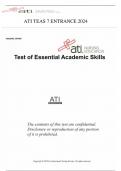 ATI TEAS 7 ENTRANCE  EXAM 2024 (READING, MATHEMATICS, SCIENCE AND ENGLIS)H AND LANGUAGE USAGE
