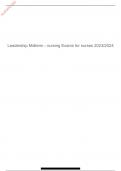 Leadership Midterm - nursing Exams for nurses 2023/2024