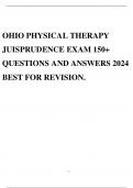 OHIO PHYSICAL THERAPY JUISPRUDENCE EXAM 150+ QUESTIONS AND ANSWERS 2024 BEST FOR REVISION.