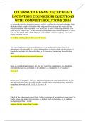 CLC PRACTICE EXAM #1(CERTIFIED LACTATION COUNSELOR) QUESTIONS WITH COMPLETE SOLUTIONS 2024