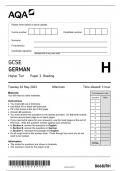 GCSE AQA May 2023 Higher German Paper 3 Reading With Mark Scheme